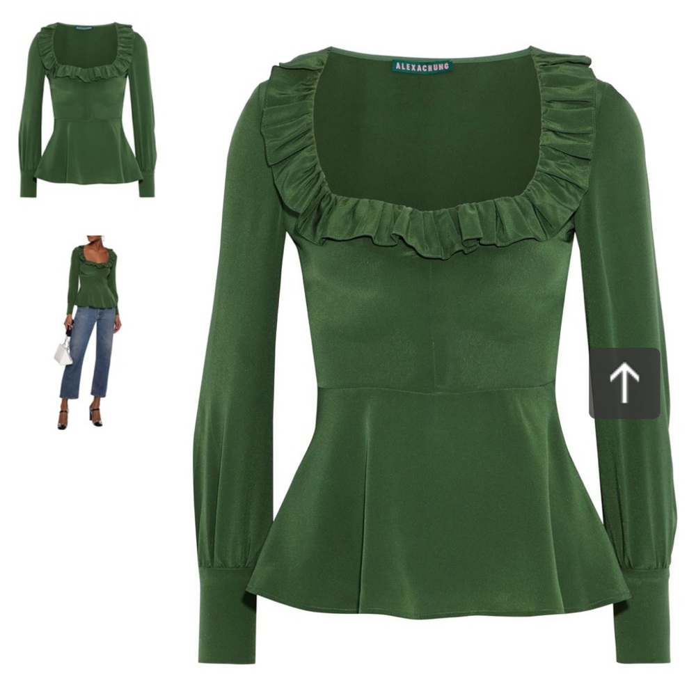 Alexa Chung emerald green silk blouse